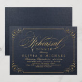 Navy goud elegante kalligrafie repetitie diner kaart (Voorkant / Achterkant)