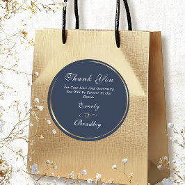 Navy Goud Elegante Minimale Trouw Dank Je  Ronde Sticker