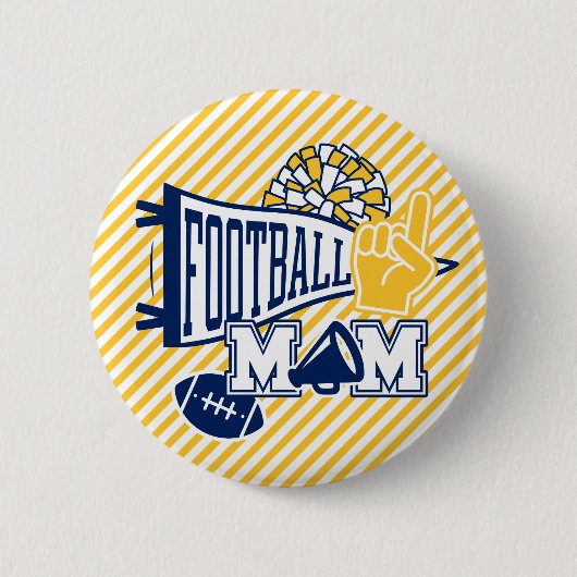 Navy & Goud en Witte Voetbalmoeder  Ronde Button 5,7 Cm (Voorkant)