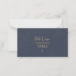 Navy & Goud Fluwelen Luxe Trouwscript Botanisch Plaatskaartje