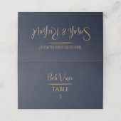Navy & Goud Fluwelen Luxe Trouwscript Botanisch Plaatskaartje (Buitenkant ongevouwen)