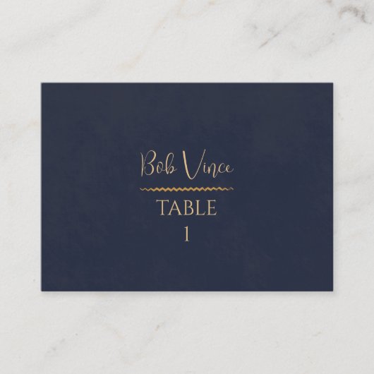 Navy & Goud Fluwelen Luxe Trouwtafel Plaatskaartje (Voorkant)