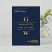 Navy & Goud Folie Initialen Informele Bruiloft Uitnodiging (Staand Voorkant)