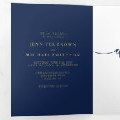 Navy Goud Formeel Minimaal Huwelijk Drieluik Kaart (Binnenzijde eerst)