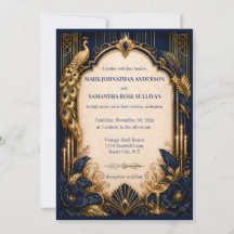 Navy goud gatsby pauw huwelijksfeest luxueus