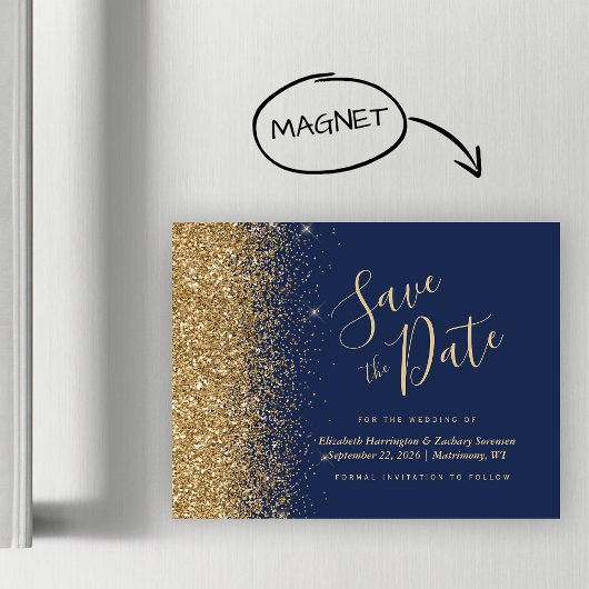 Navy Goud Glitter Magnetische Trouw Save the Date