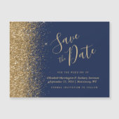 Navy Goud Glitter Magnetische Trouw Save the Date (Voorkant)