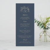 Navy Goud Herfst Monogram Huwelijksmenu Kaart (Staand voorkant)