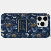 Navy Goud iPhone Hoesje Elegante Bloemengebruik Na (Achterkant (horizontaal))