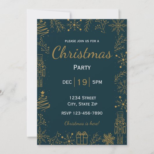 Navy & Goud Kerst Uitnodiging | Moderne Glamour (Voorkant)