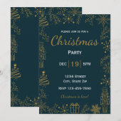 Navy & Goud Kerst Uitnodiging | Moderne Glamour (Voorkant / Achterkant)