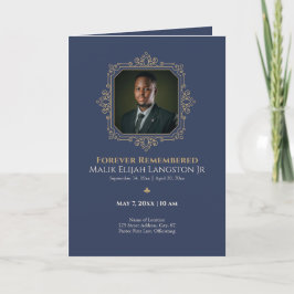 Navy & Goud Koninklijk Thema Foto Funeral Programm