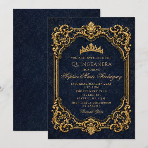 Navy Goud Koninklijke Prinses Tiara Quinceañera Kaart