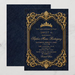 Navy Goud Koninklijke Prinses Tiara Sweet 16 Kaart