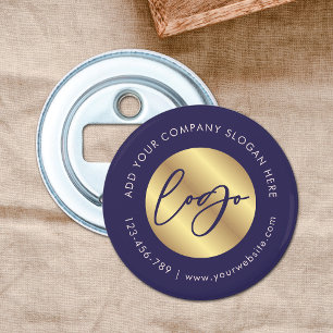 Navy & Goud Logo Vastgoed Zakelijke Promotie Button Flesopener