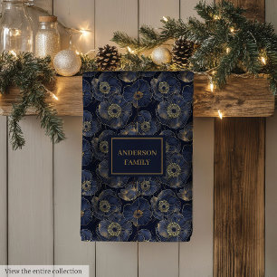 Navy Goud Lux Handdoek Aangepaste Naam Bloemaccent