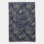 Navy Goud Lux Handdoek Aangepaste Naam Bloemaccent (Verticaal)