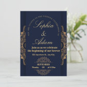 Navy & Goud Mandala Uitnodiging (Staand voorkant)