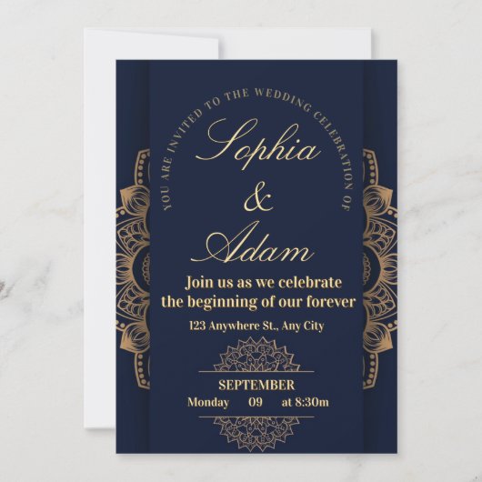 Navy & Goud Mandala Uitnodiging (Voorkant)