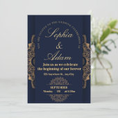Navy & Goud Mandala Uitnodiging (Staand voorkant)