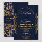 Navy & Goud Mandala Uitnodiging (Voorkant / Achterkant)