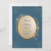 Navy Goud Ovaal Bloemen Boho Bruiloft Kaart (Voorkant)