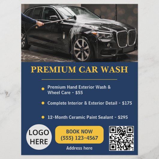 Navy Goud Premium Autowas Autodienst Elegant Flyer (Voorkant)