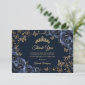 Navy Goud Quinceanera Bedankkaart (Staand voorkant)