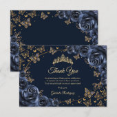 Navy Goud Quinceanera Bedankkaart (Voorkant / Achterkant)