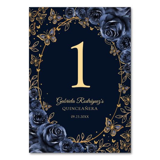 Navy Goud Quinceanera Kaart (Voorkant)