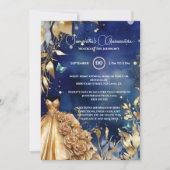 Navy goud Quinceañera vlinder balgons bloemen Kaart (Voorkant)