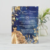 Navy goud Quinceañera vlinder balgons bloemen Kaart (Staand voorkant)