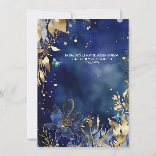 Navy goud Quinceañera vlinder balgons bloemen Kaart (Achterkant)