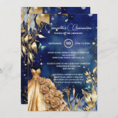 Navy goud Quinceañera vlinder balgons bloemen Kaart (Voorkant / Achterkant)