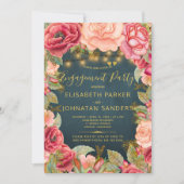 Navy goud roze rozen lichten verlovingsfeest kaart (Voorkant)