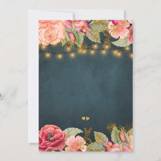 Navy goud roze rozen lichten verlovingsfeest kaart (Achterkant)