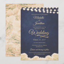 Navy Goud Rustieke Chique Floral String Lights Bru