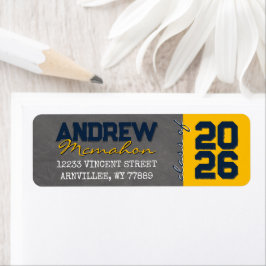 Navy & Goud Schoolbord Afstudeeradres Etiket