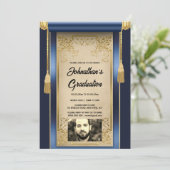 Navy goud scroll met foto mannen kaart (Staand voorkant)
