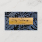 Navy goud tropische palm elegant script modern vet visitekaartje (Voorkant)