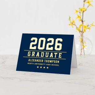 Navy Goud Varsity Afstudeer Bedankt 2026 Folie Wenskaart