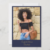 Navy Goud Vier Script Foto Afstudeerfeest Kaart (Achterkant)