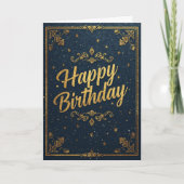 Navy Goud Vintage Verjaardagskaart Kaart (Voorkant)