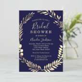 Navy Goud Waterverf Krans Bruidsdouche Kaart (Staand voorkant)