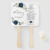 Navy Goud Wit Champagne Ivoor Geometrisch Programm Handwaaier (Voorkant en achterkant)