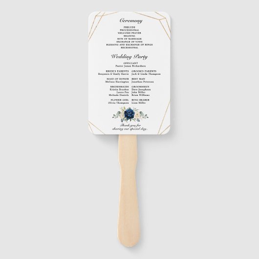 Navy Goud Wit Champagne Ivoor Geometrisch Programm Handwaaier (Achterkant)