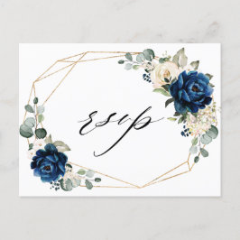 Navy Goud Wit Champagne Ivoor Geometrische RSVP Briefkaart