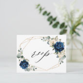 Navy Goud Wit Champagne Ivoor Geometrische RSVP Briefkaart (Staand voorkant)
