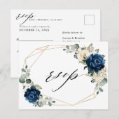 Navy Goud Wit Champagne Ivoor Geometrische RSVP Briefkaart (Voorkant / Achterkant)