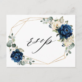 Navy Goud Wit Champagne Ivoor Geometrische RSVP Briefkaart